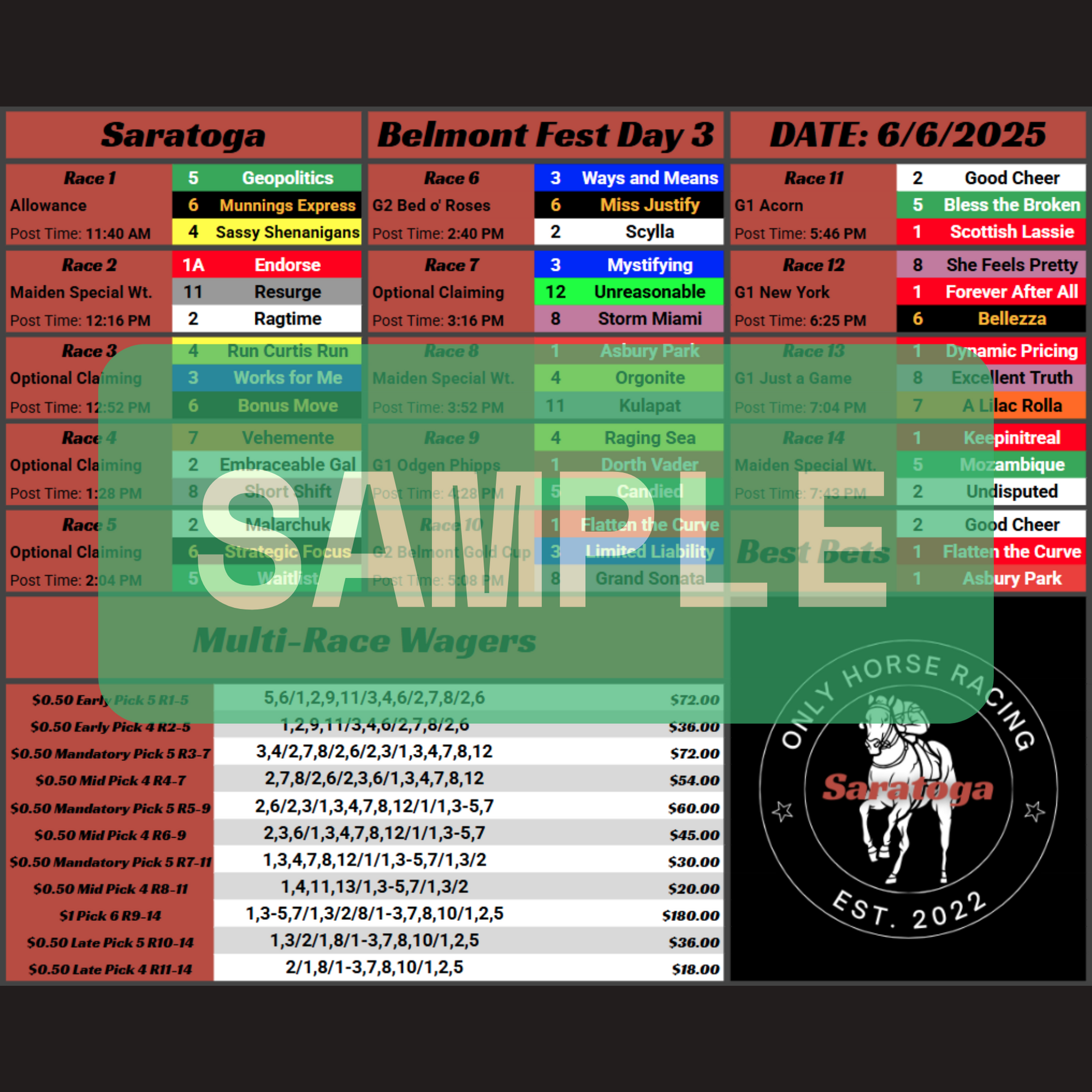Picks & Plays - Saratoga  8/29/25 - FINAL DAYS FLASH SALE!